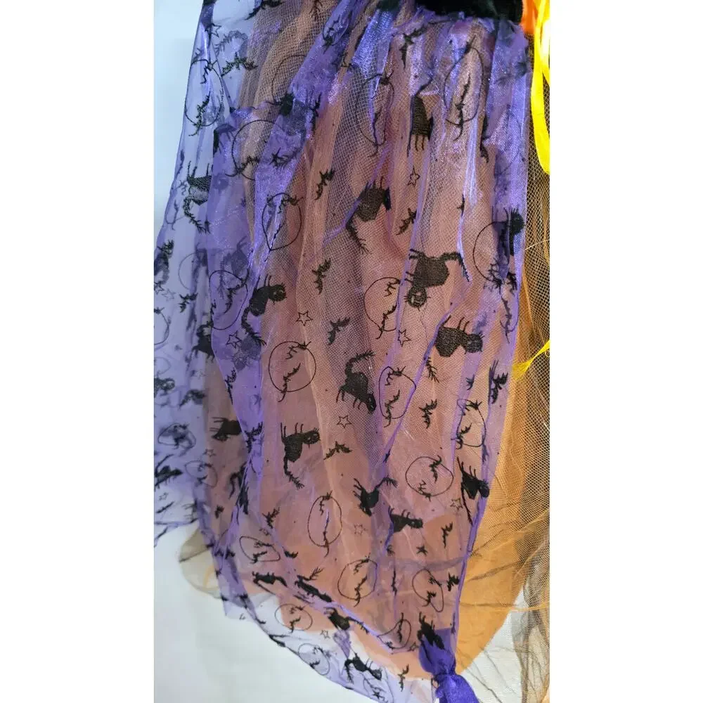 Light Up Witch Costume With Head Band Hat Girls L Purple Orange Halloween Dress